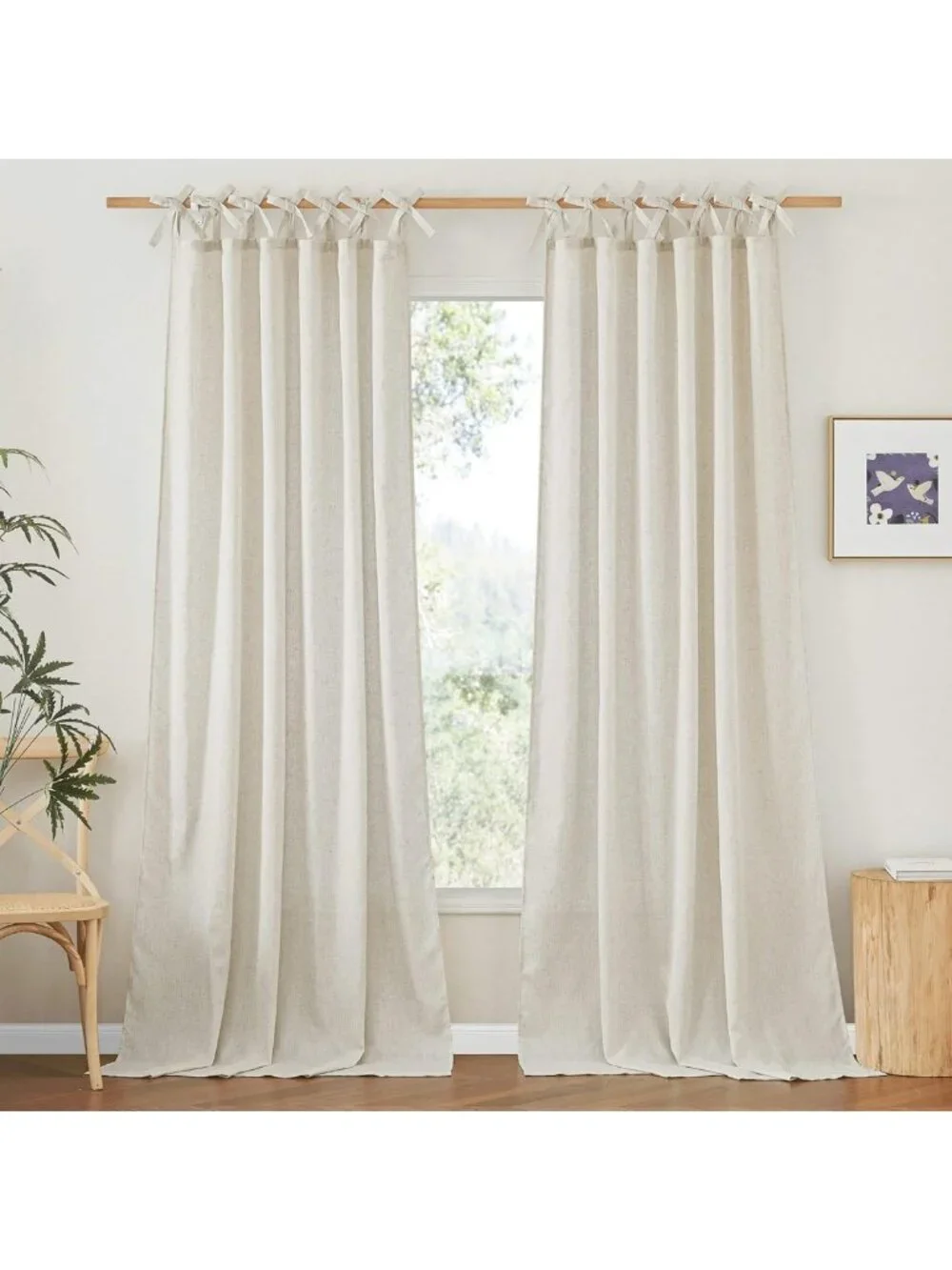Thick Linen Tie Top Curtains 84